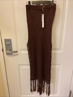 🤎House of Harlow 1960 Brown Crochet Fringe Maxi Cover-Up🤎